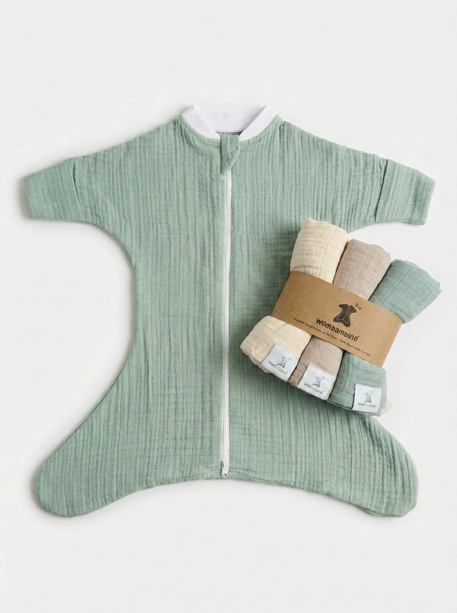 Sparset Wombi Newborn Musselin + Musselinspucktücher / Sommerschlafsack 0.5 TOG